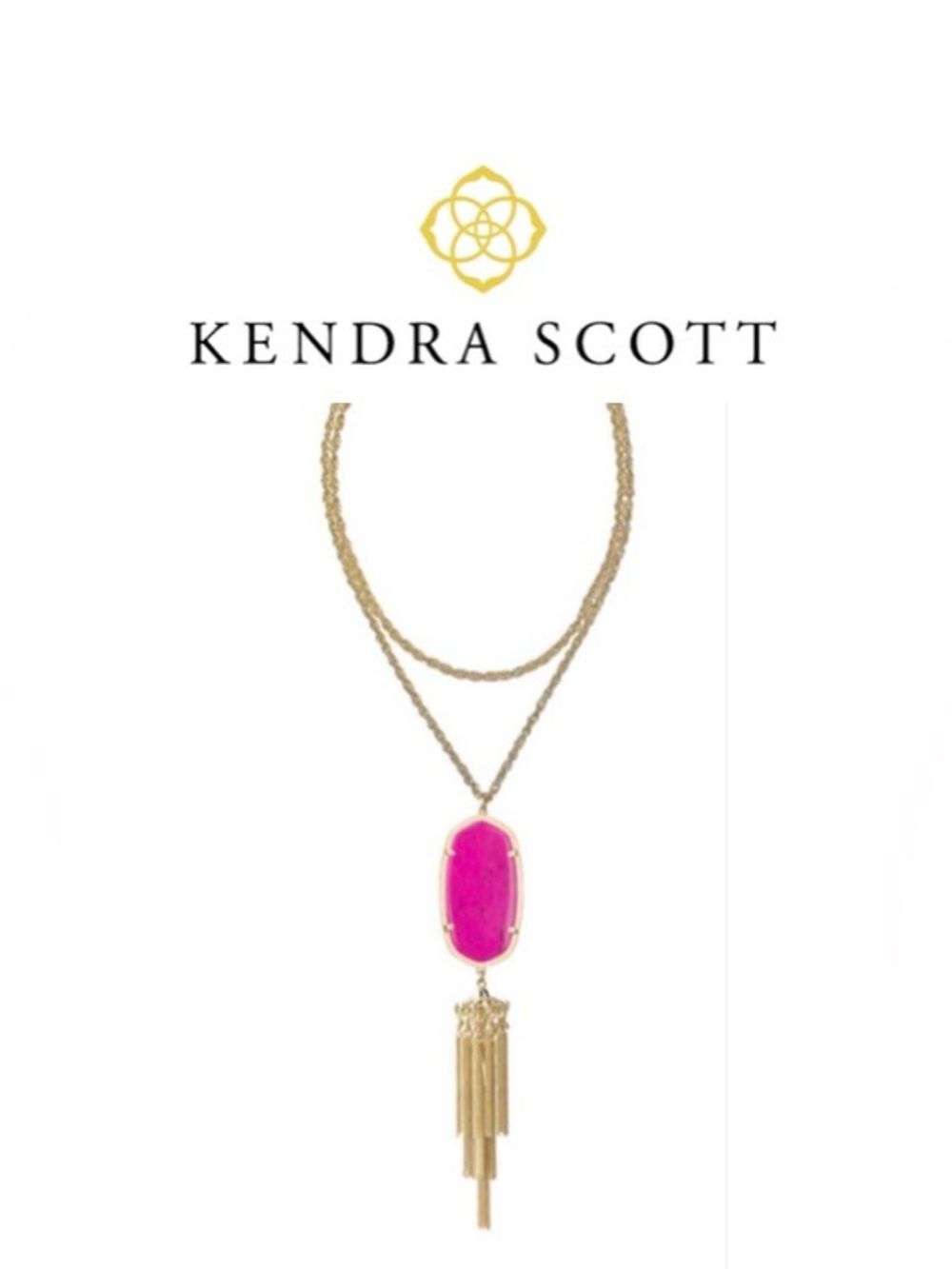 [Kendra Scott] Rayne Chandelier Tassel Long Pendant Necklace Hot Pink/Gold Tone